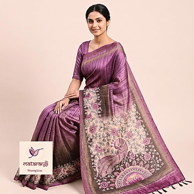 Printed Cream Tussar Kalamkari Saree