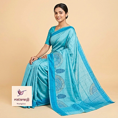 Matarangi Blue Desi Tussar Saree