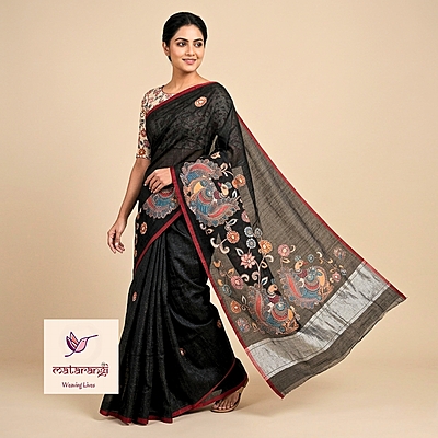 Matarangi Black Chanderi Applique Work Saree