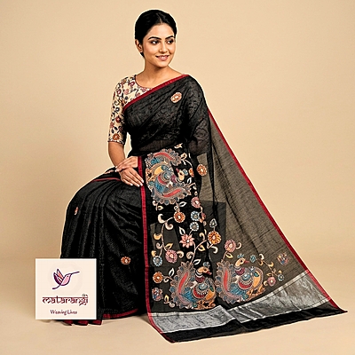 Matarangi Black Chanderi Applique Work Saree