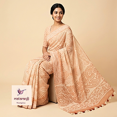 Matarangi Golden Brown Linen Silk Saree