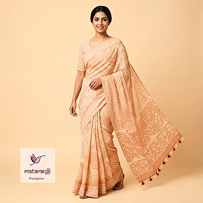 Matarangi Golden Brown Linen Silk Saree