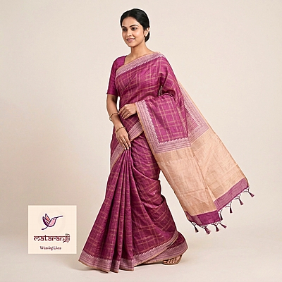 Matarangi Purple Fiber Tussar Saree