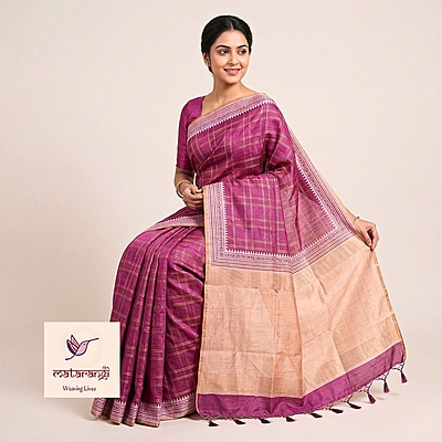 Matarangi Purple Fiber Tussar Saree