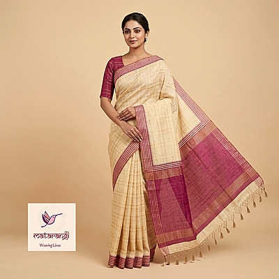 Matarangi Cream Fiber Tussar Saree