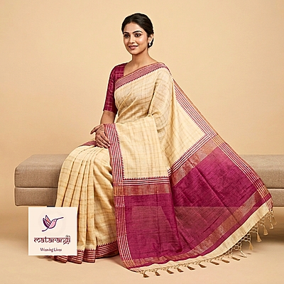 Matarangi Cream Fiber Tussar Saree