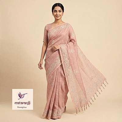 Matarangi Peach Linen Silk Saree