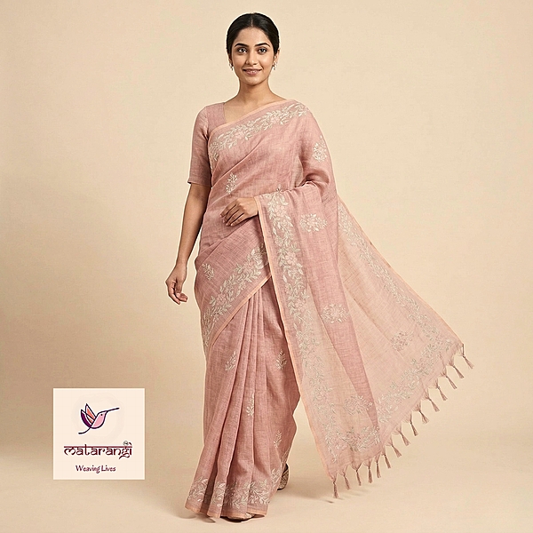 Matarangi Peach Linen Silk Saree