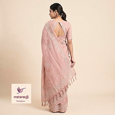 Matarangi Peach Linen Silk Saree