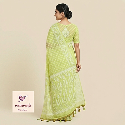 Matarangi Pastel Green Jamadani Lehariya Saree