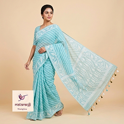 Matarangi Sage Blue Jamadani Lehariya Saree