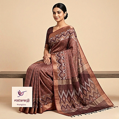 Matarangi Coffee Brown Maharaja Tussar Saree