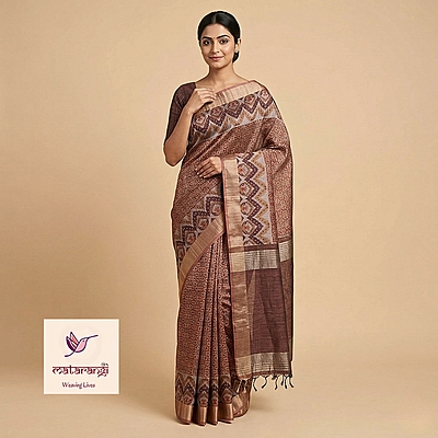 Matarangi Coffee Brown Maharaja Tussar Saree