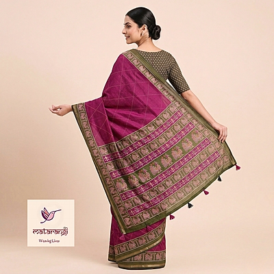 Matarangi Magenta Kantha Kashmiri Chanderi Saree