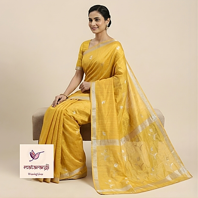 Matarangi Yellow Tissue Linen Saree