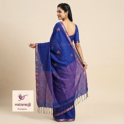 Matarangi Navy Blue Linen Jamdani Sarees