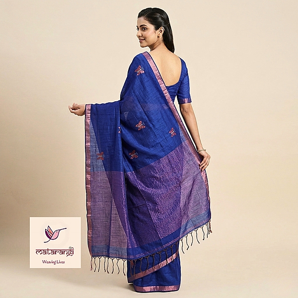 Matarangi Navy Blue Linen Jamdani Sarees