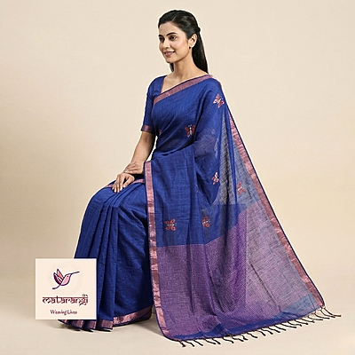 Matarangi Navy Blue Linen Jamdani Sarees
