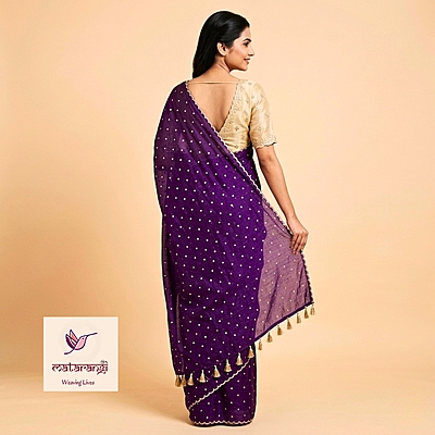 Violet Kashmiri Silk Saree