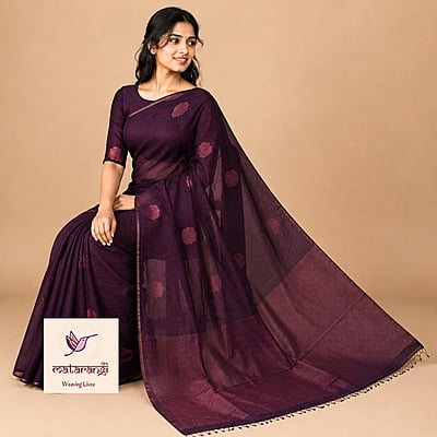 Matarangi Coffee Brown Handcrafted Pure Organic Linen Saree
