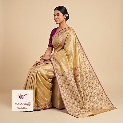 Cream & Blue Pure Tussar Embroidery Saree Cream & Blue Pure Tussar Embroidery Saree
