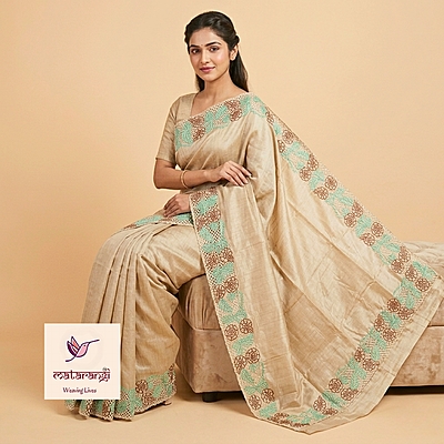 Beige Pure Tussar Cut work Saree Beige Pure Tussar Cut work Saree