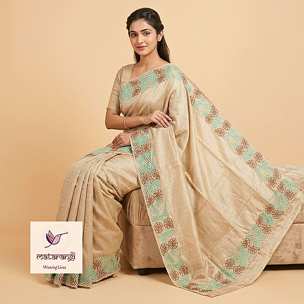 Beige Pure Tussar Cut work Saree Beige Pure Tussar Cut work Saree