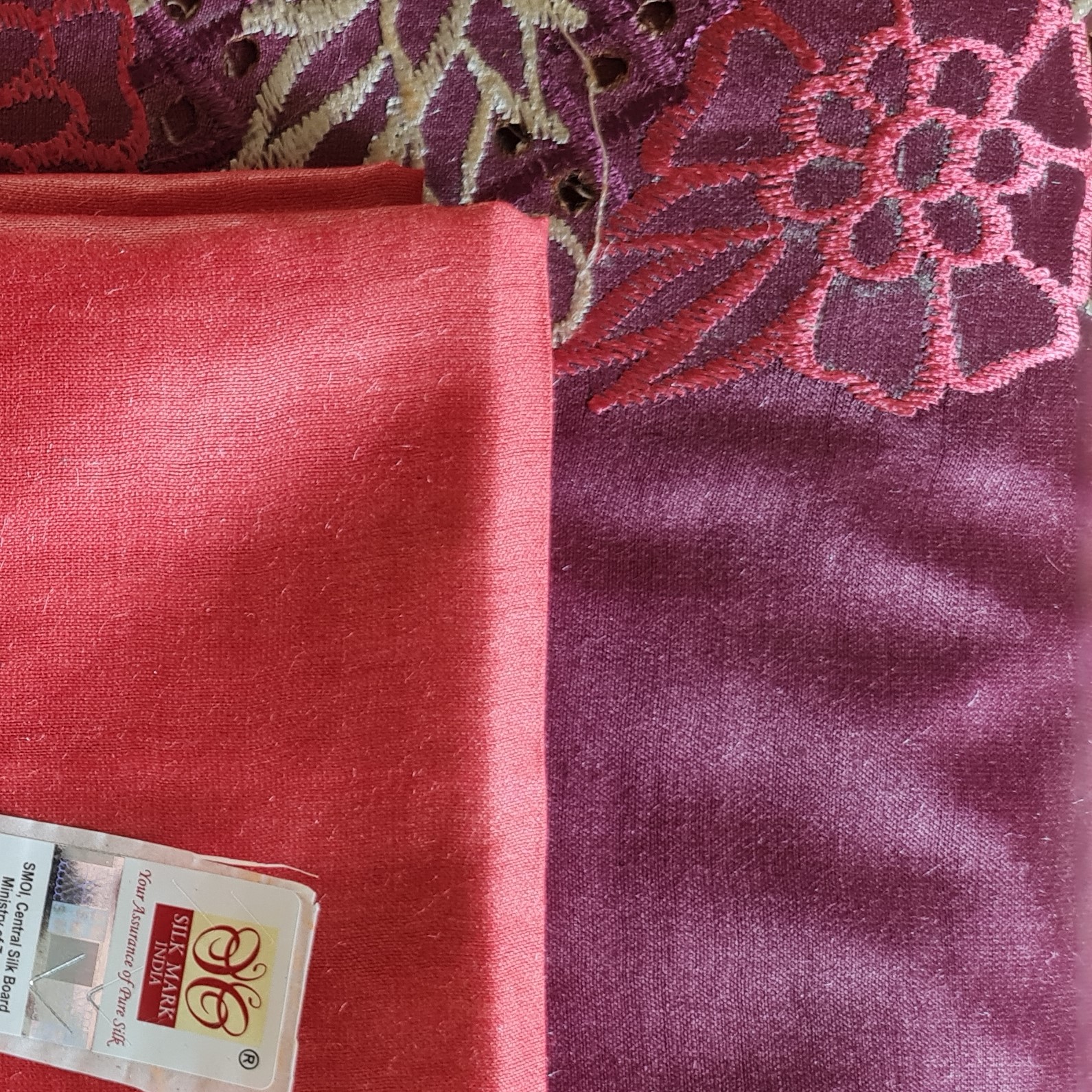 Peach Pure Tussar Cut work Saree Peach Pure Tussar Cut work Saree