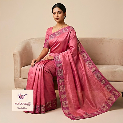 Peach Pure Tussar Cut work Saree Peach Pure Tussar Cut work Saree