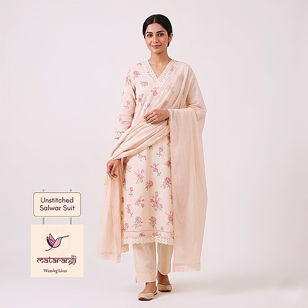 Matarangi Pastel Peach Floral Embroidered Linen Salwar Material Matarangi Pastel Peach Floral Embroidered Linen Salwar Material
