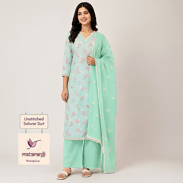 Matarangi Acqa Green Floral Embroidered Linen Salwar Material Matarangi Acqa Green Floral Embroidered Linen Salwar Material