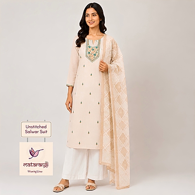 Matarangi Cream Silk Cotton Phulkari Jamdani Salwar Material