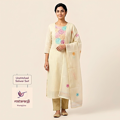 Matarangi Pastel Yellow Kota Hand work Salwar Material