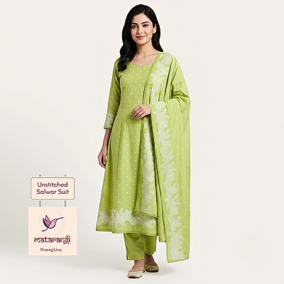 Matarangi Green Mul Chanderi Applique Work Salwar Material