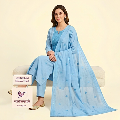 Matarangi Blue Mul Chanderi Hand Work Salwar Material