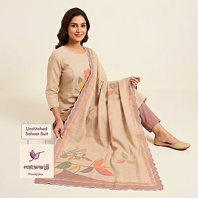 Matarangi Peachy Brown Mul Chanderi Hand Work Salwar Material