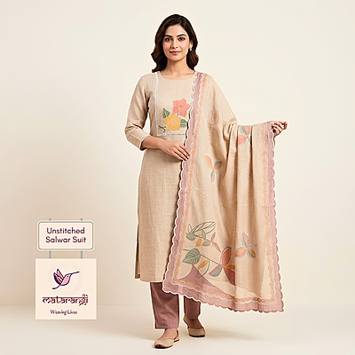 Matarangi Peachy Brown Mul Chanderi Hand Work Salwar Material Matarangi Peachy Brown Mul Chanderi Hand Work Salwar Material