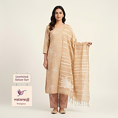 Matarangi Beige Munga Silk French Knot Jamdani Salwar Material