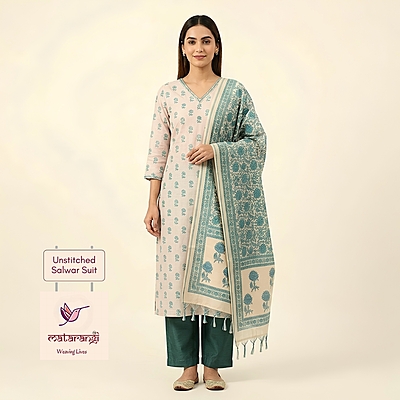 Matarangi Teal Blue Chanderi Silk Hand Work Salwar Material