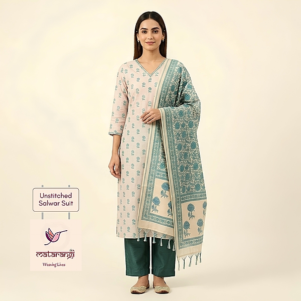 Matarangi Teal Blue Chanderi Silk Hand Work Salwar Material Matarangi Teal Blue Chanderi Silk Hand Work Salwar Material