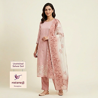 Matarangi Peach Silk Kota Applique work Salwar Material