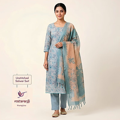Matarangi Teal Blue Linen Silk Salwar Material Matarangi Teal Blue Linen Silk Salwar Material