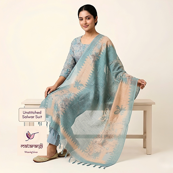 Matarangi Teal Blue Linen Silk Salwar Material Matarangi Teal Blue Linen Silk Salwar Material