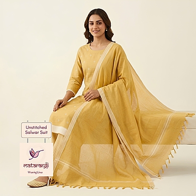 Matarangi Yellow Pure Cotton Handloom Salwar Material Matarangi Yellow Pure Cotton Handloom Salwar Material