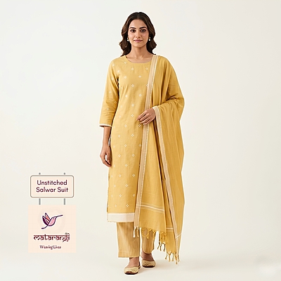 Matarangi Yellow Pure Cotton Handloom Salwar Material