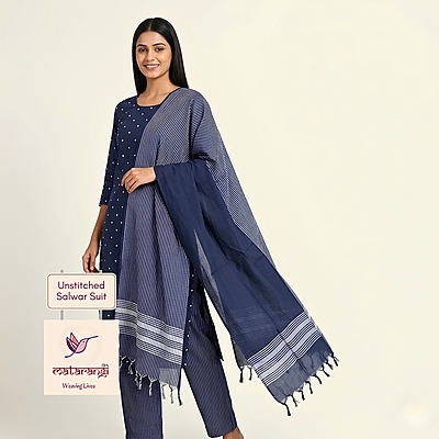 Matarangi Blue Pure Cotton Handloom Salwar Material Matarangi Blue Pure Cotton Handloom Salwar Material