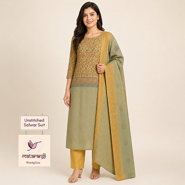 Matarangi Yellow & Green Kota Doria HB Salwar Material Matarangi Yellow & Green Kota Doria HB Salwar Material