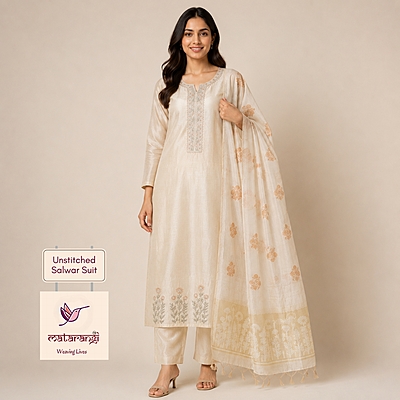 Matarangi Yellow Munga Silk Handwork Salwar Material