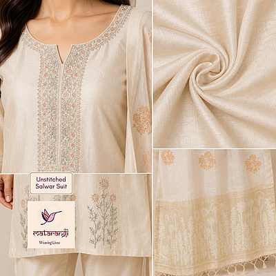 Matarangi Yellow Munga Silk Handwork Salwar Material Matarangi Yellow Munga Silk Handwork Salwar Material