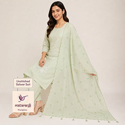 Matarangi Green Munga Chanderi Silk Applique Salwar Material